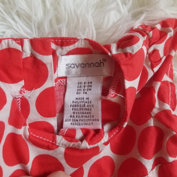 Savannah Red & White Polka Dot A-Line Cap Sleeve Belted Baby Girl Dress - Picture 5 of 6